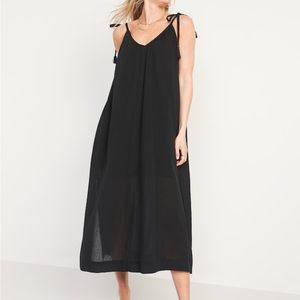 Old Navy Black Tie-Strap Gauzy Midi Dress - S
